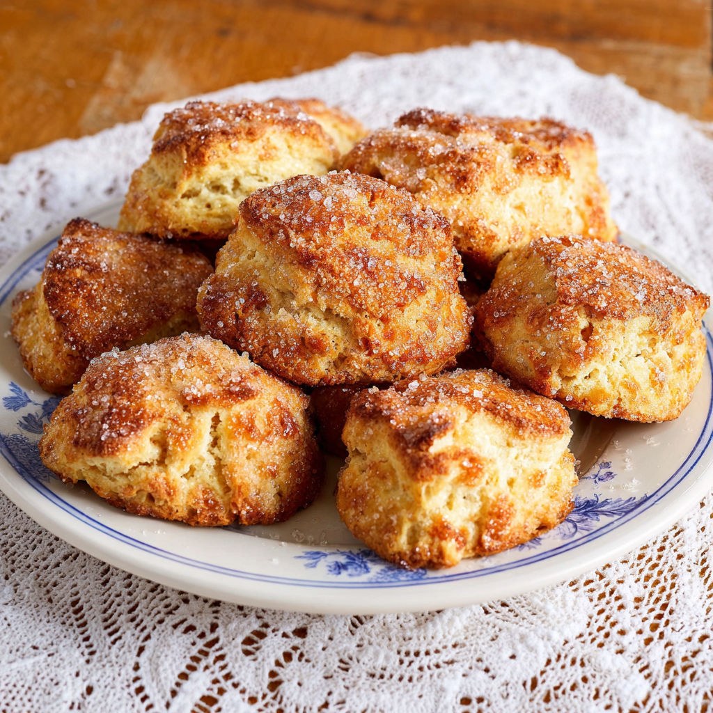 A plate of sugar coated pastries.