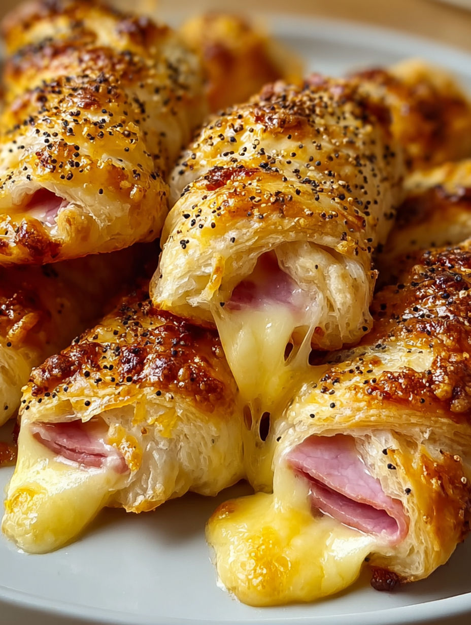 A plate of ham and cheese sticks.