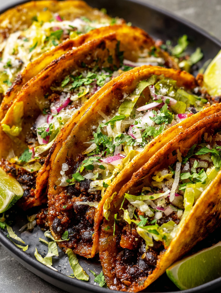 A plate of black bean tacos.
