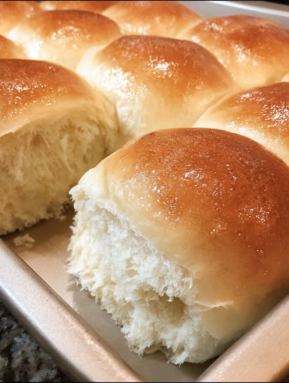A pan of fluffy dinner rolls.