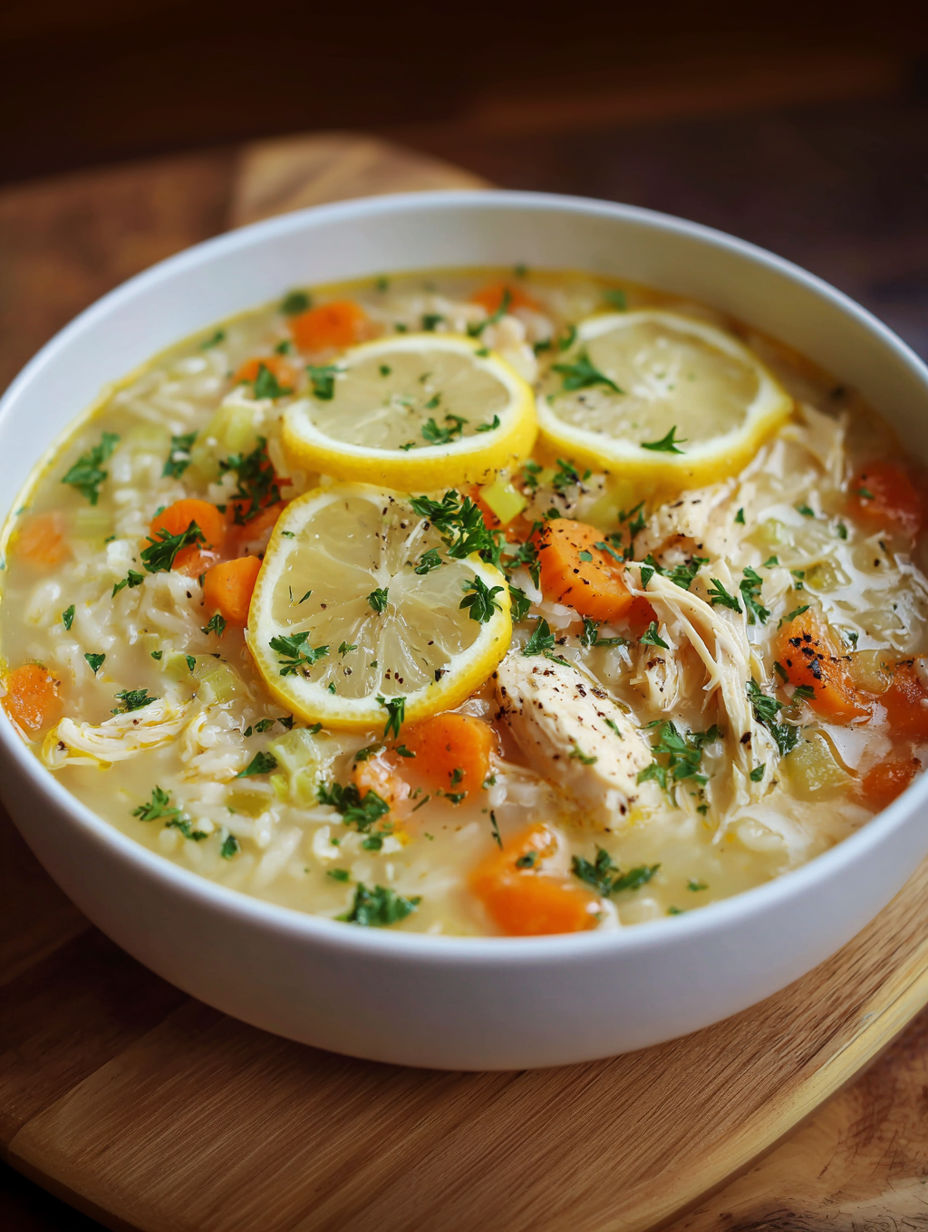 A bowl of Greek Lemon Chicken Soup.