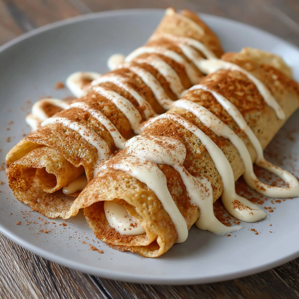 A plate of cinnamon roll protein crêpes.