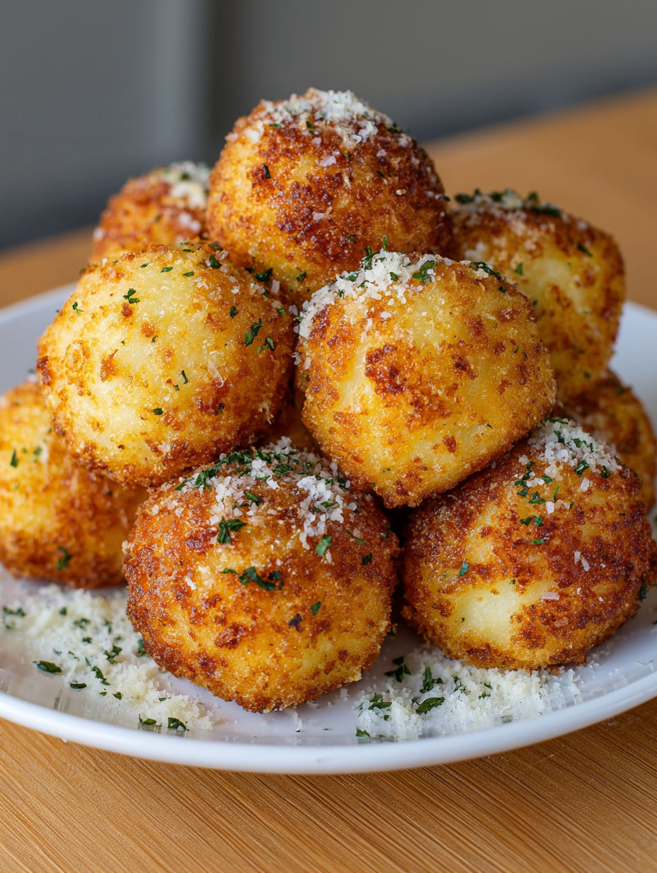 A plate of cheesy mashed potato balls.