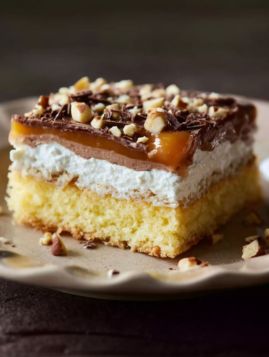 A slice of Kinder Maxi King Blechkuchen.