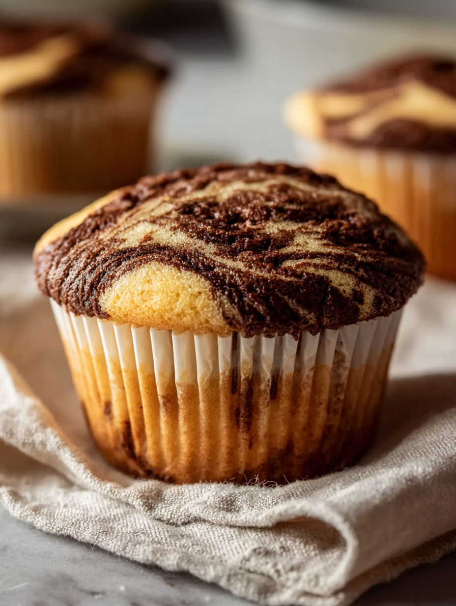A chocolate and white frosted cupcake.