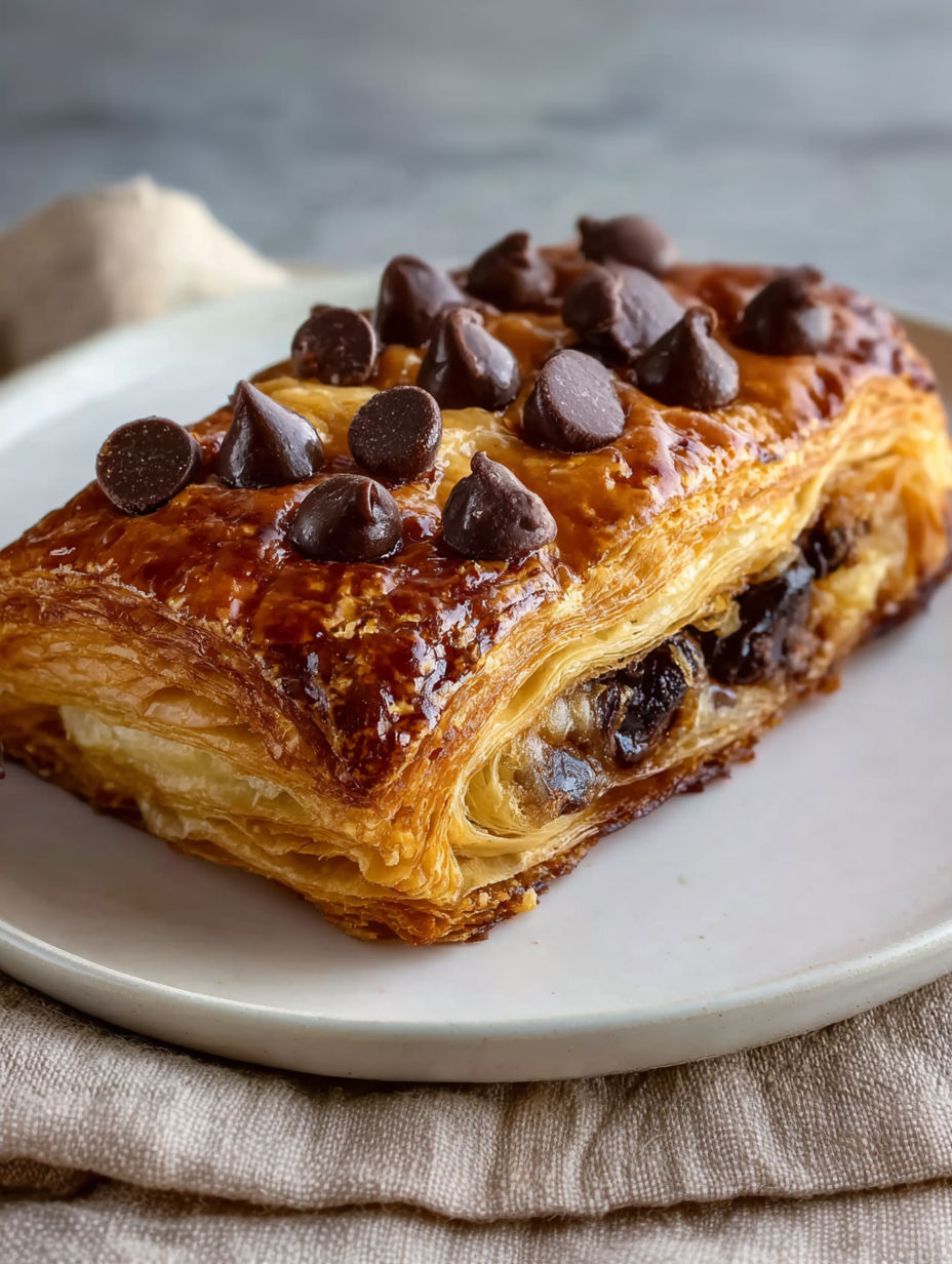 A pastry with chocolate chips on top.