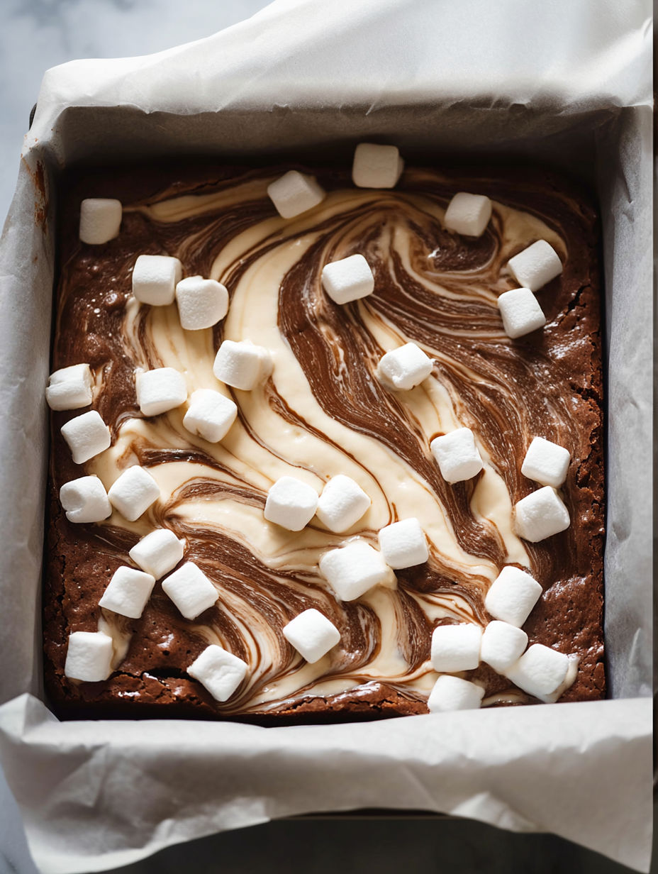 Marshmallow swirl fudge cake.