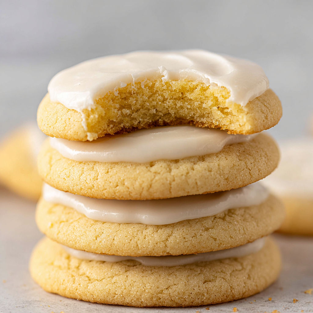 Almond Meltaway Cookies stacked on top of each other.