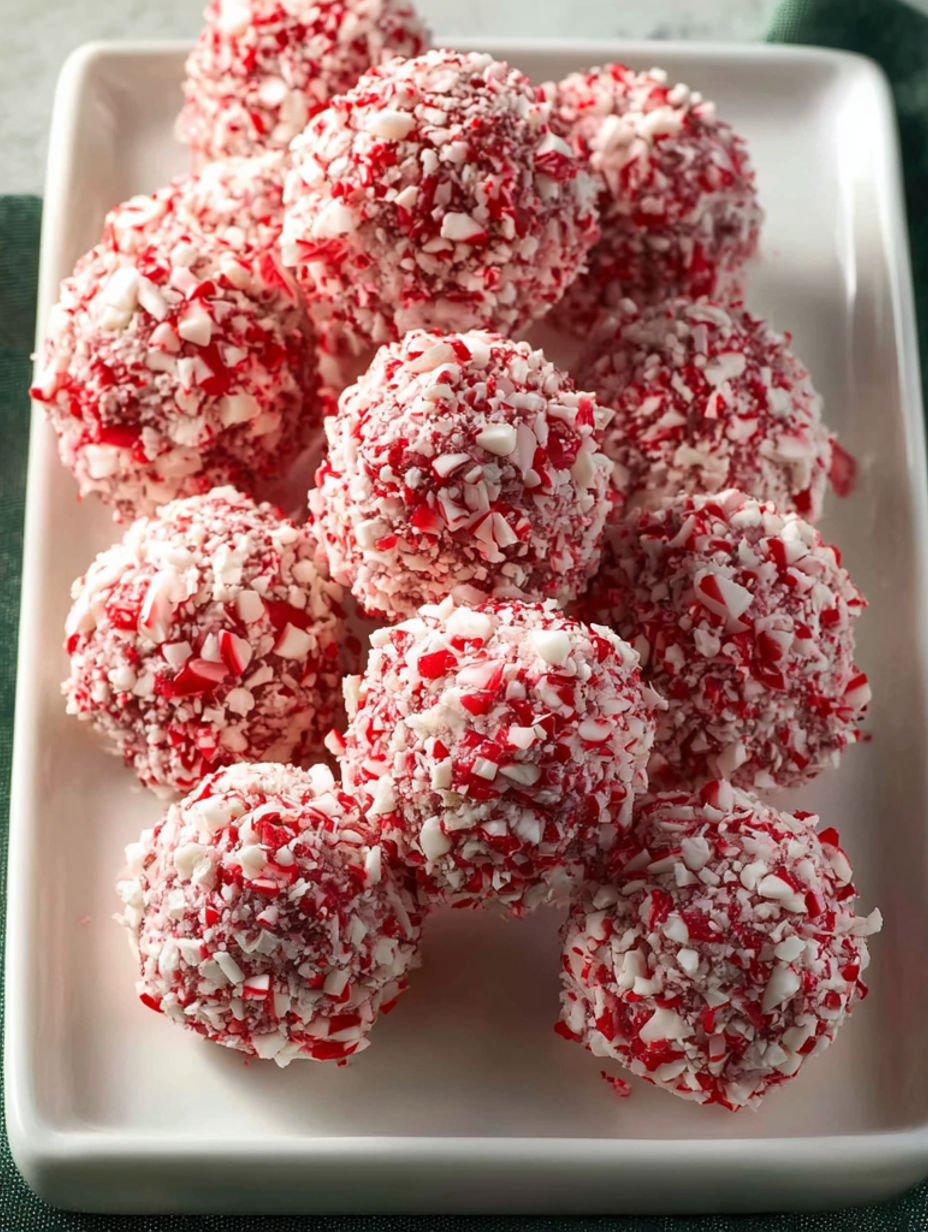 A plate of red and white balls.