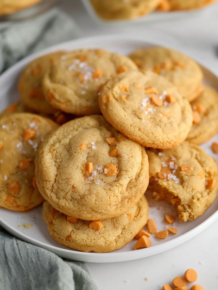 A plate of cookies with orange and white toppings.