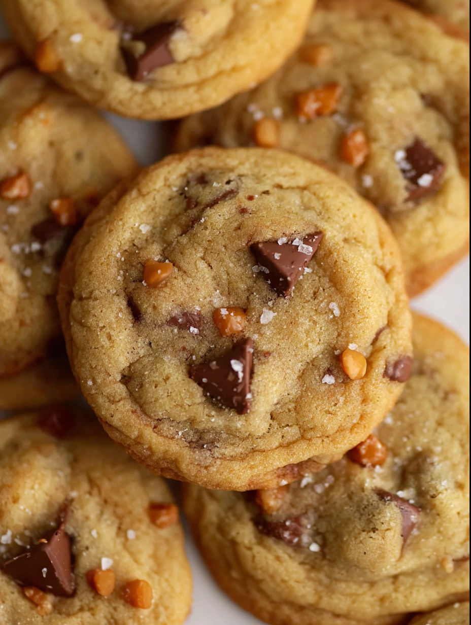 A close up of a chocolate chip cookie.