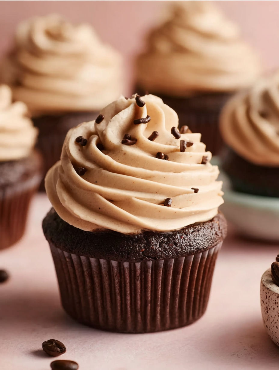 Mocha cupcakes with espresso buttercreme.