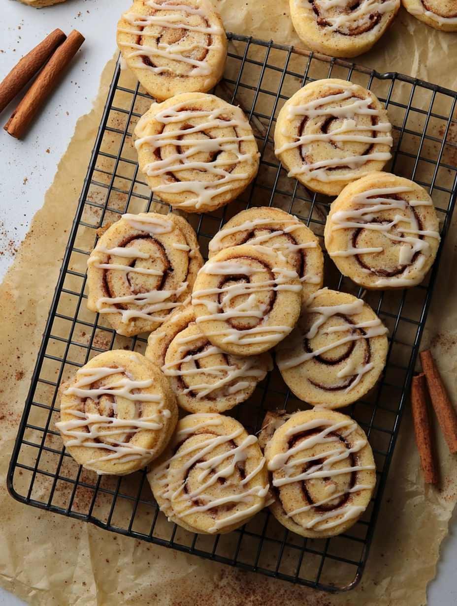 A tray of cinnamon bun cookies.