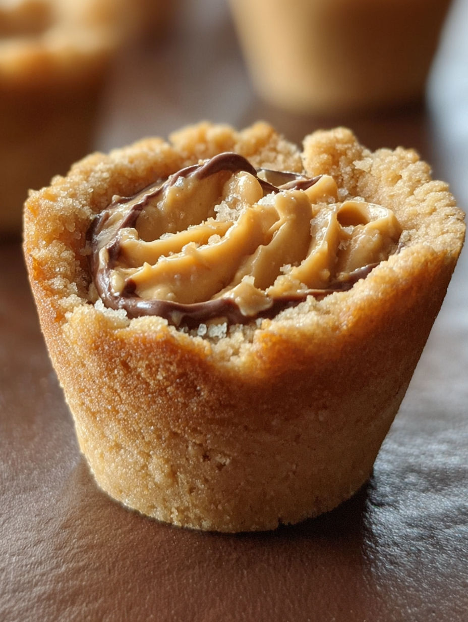 A small cupcake with chocolate and peanut butter frosting.