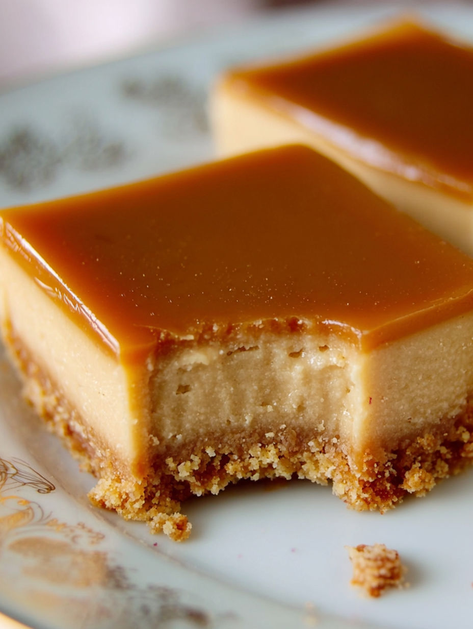 A slice of Dulce De Leche Cheesecake Bar.