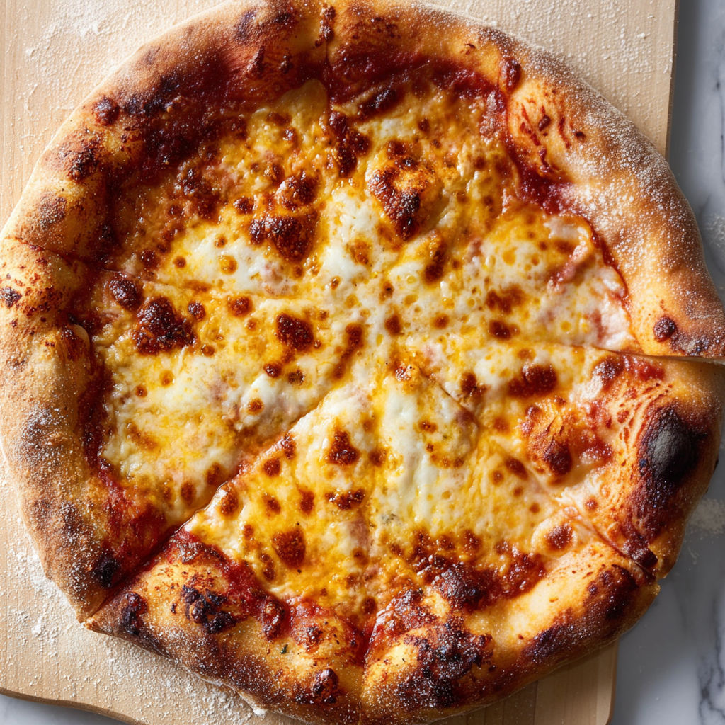 A slice of artisan pizza with cheese and tomato sauce.