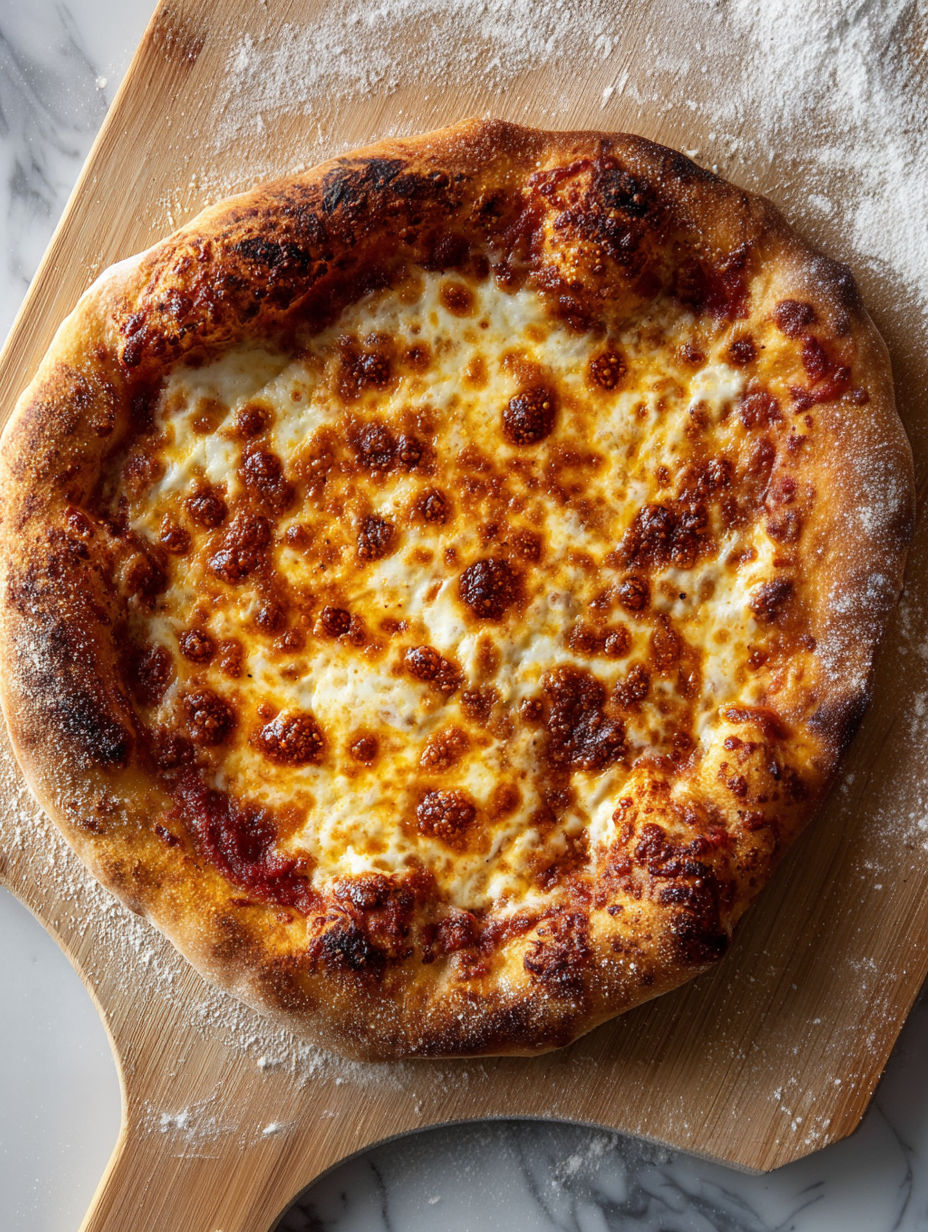 A pizza with cheese and tomato sauce.