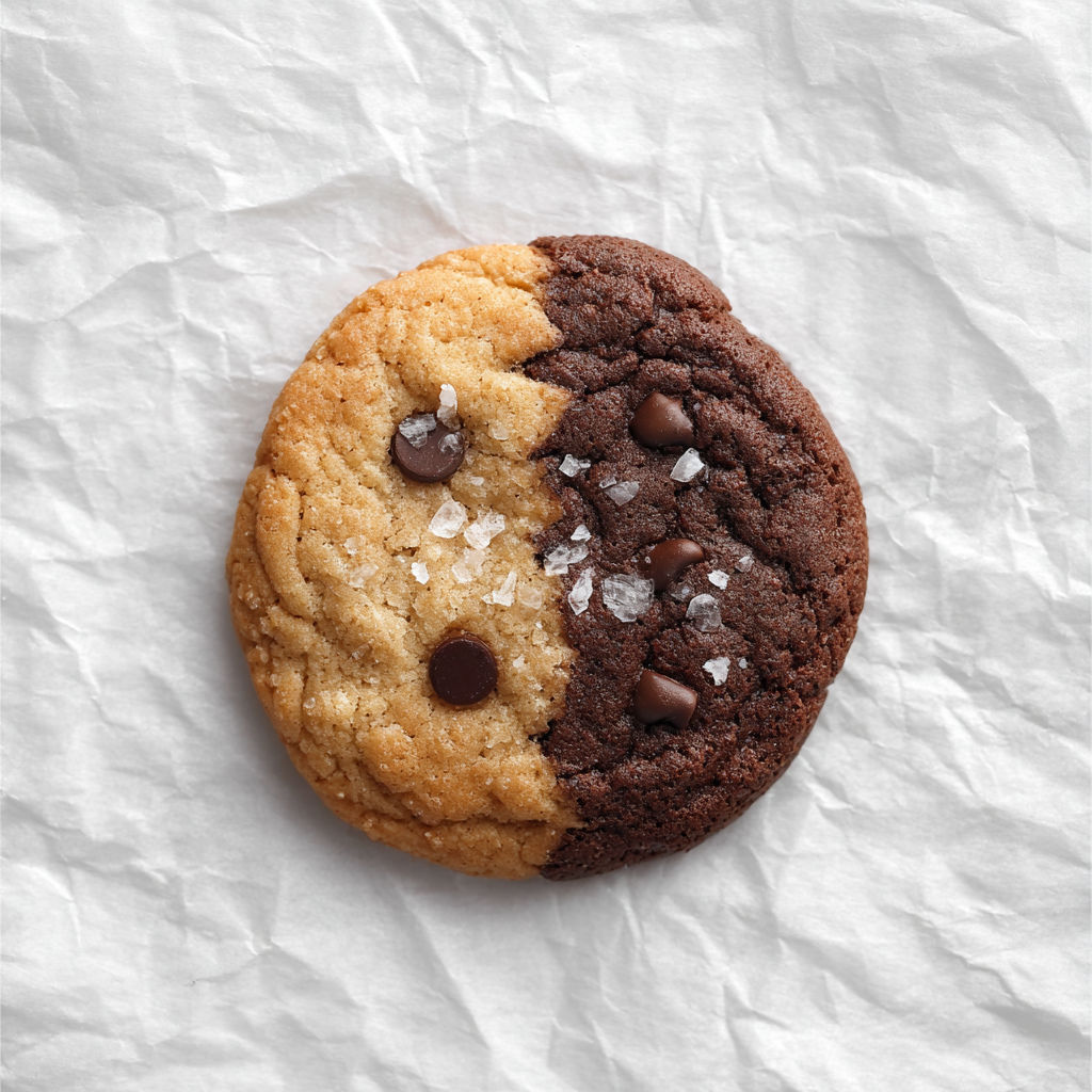 A chocolate and vanilla cookie.