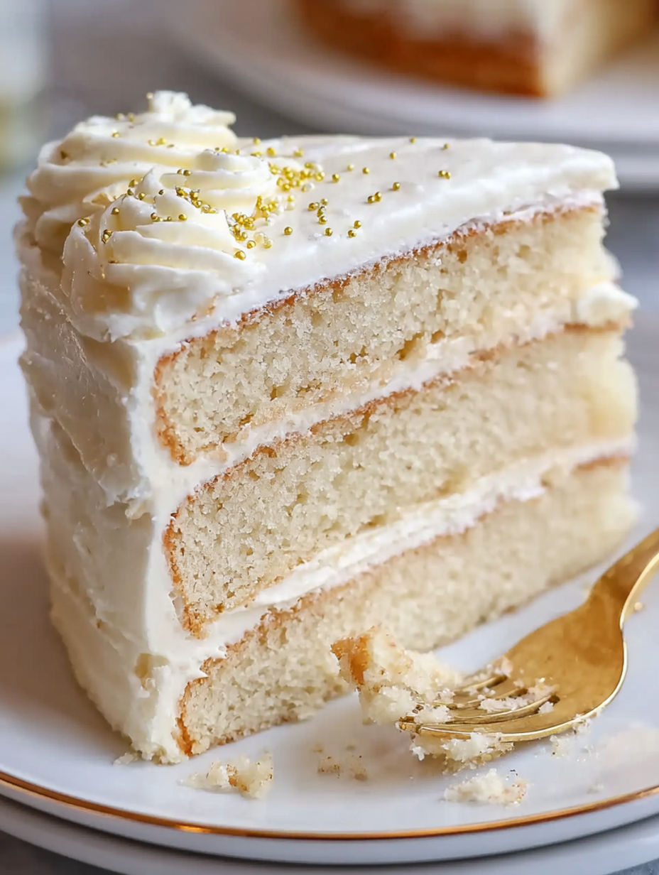 A slice of white almond wedding cake.