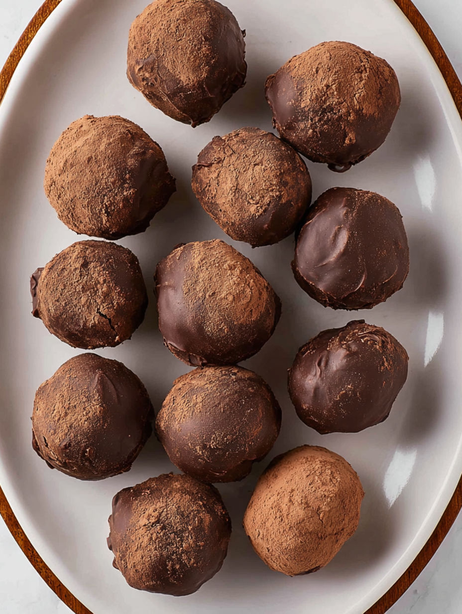 A plate of chocolate covered balls.