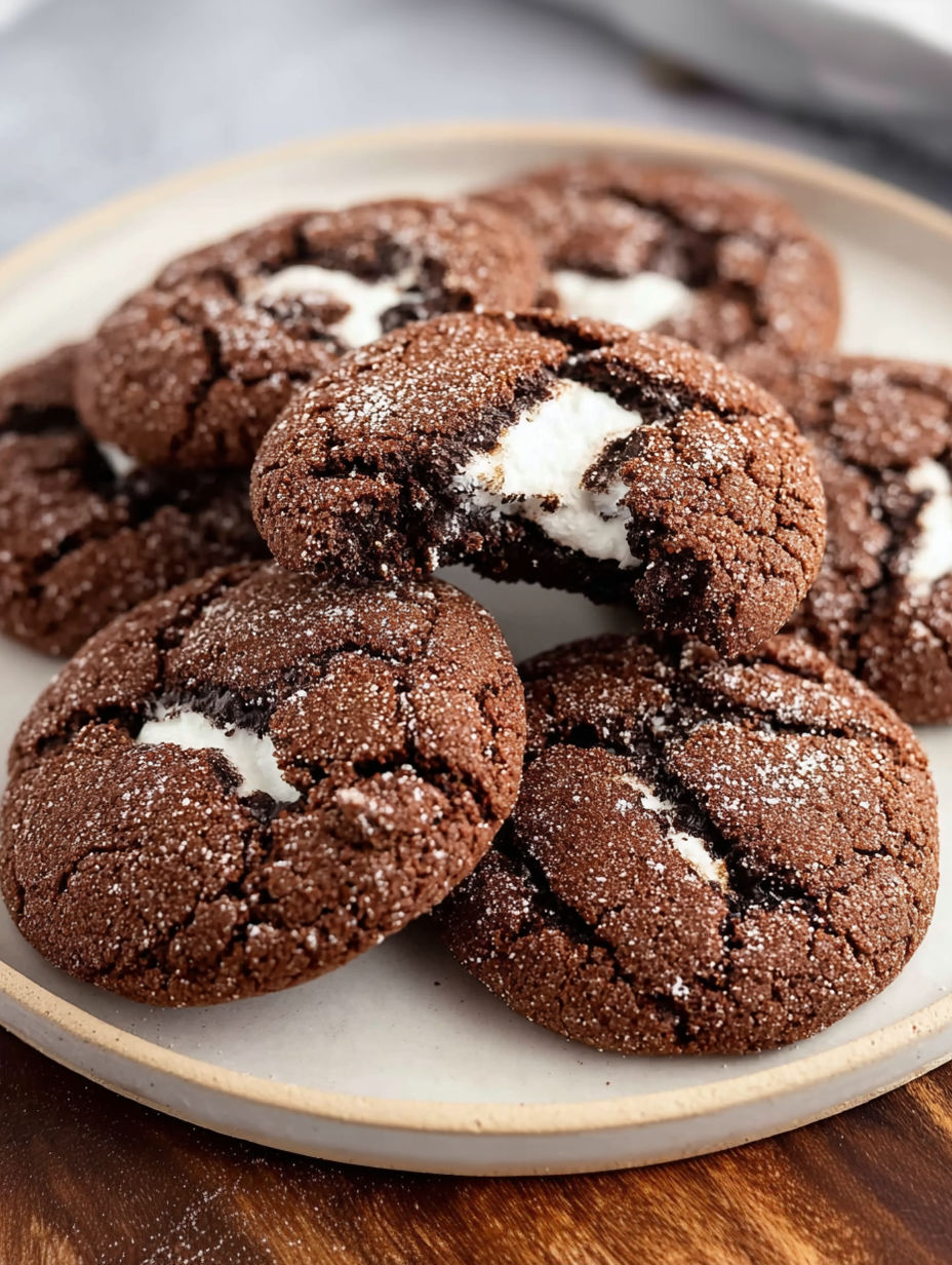 A plate of chocolate cookies with white icing.