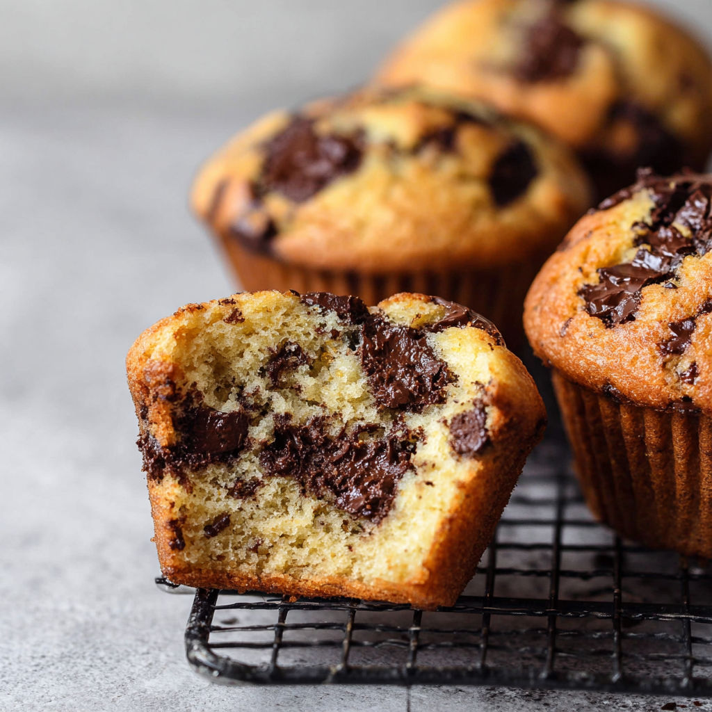 A tray of small batch brown butter chocolate chip muffins.