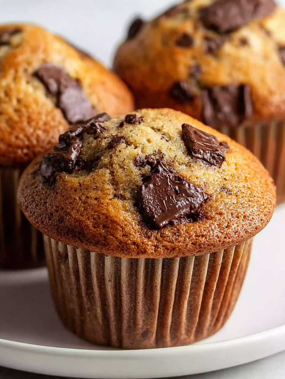 A muffin with chocolate chips on top.