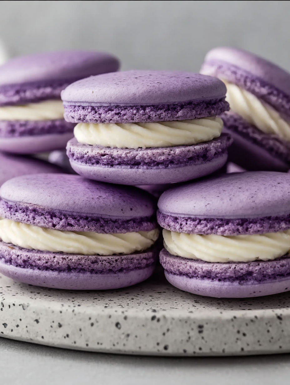 A stack of purple macarons.