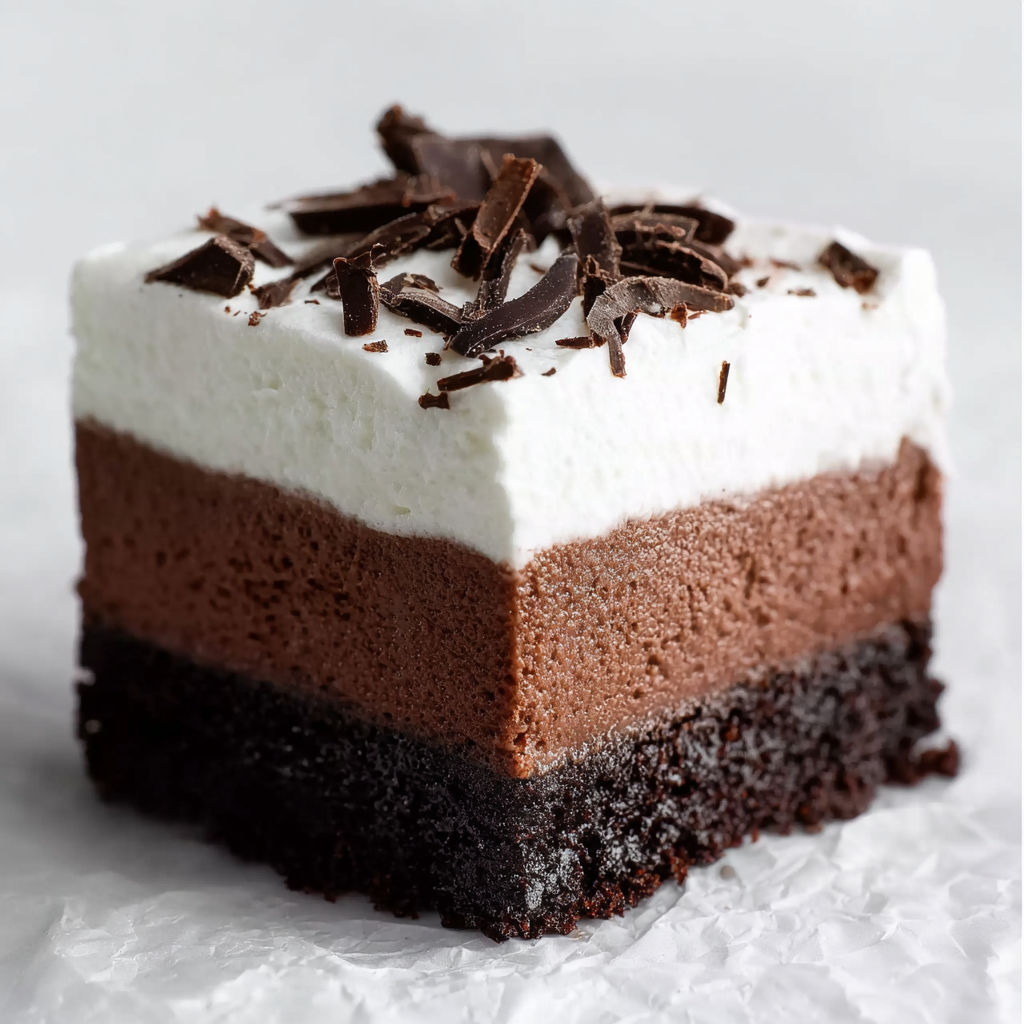 A slice of chocolate cream pie bars.