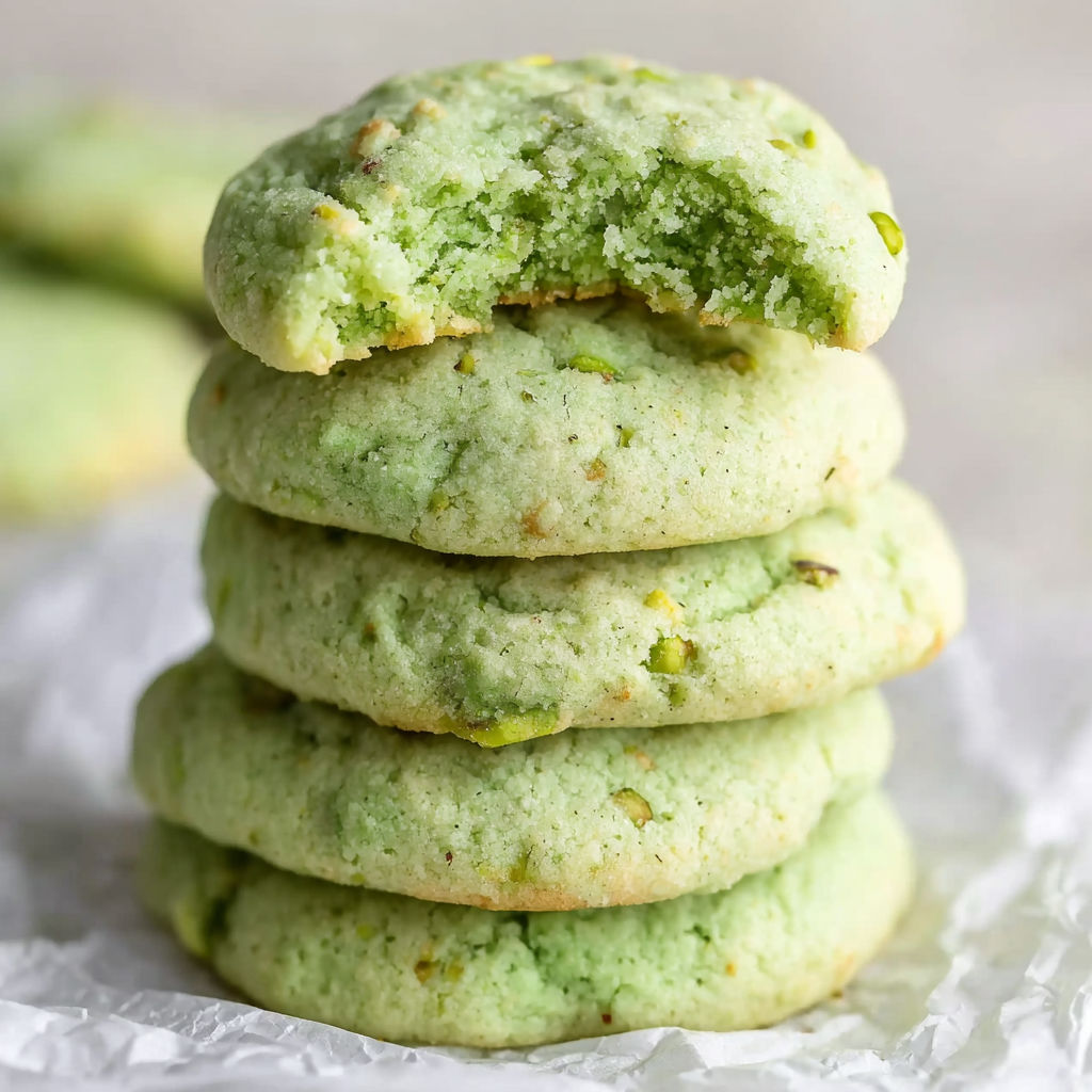 Green cookies stacked on top of each other.