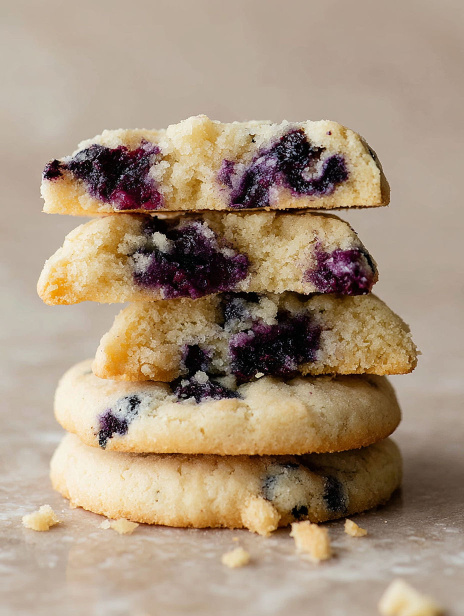 A stack of cookies with blueberry and lemon flavors.