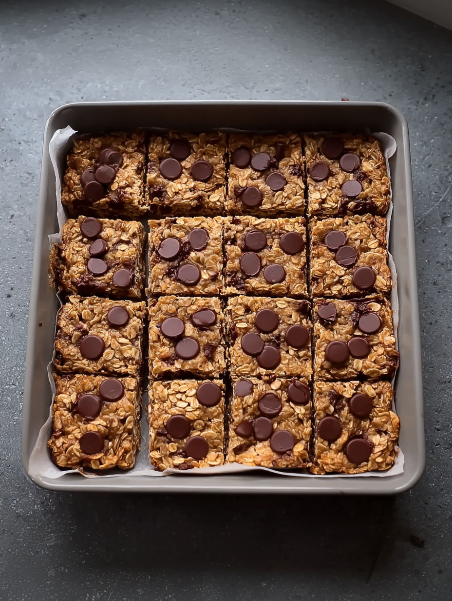 A pan of chocolate covered oatmeal cookies.