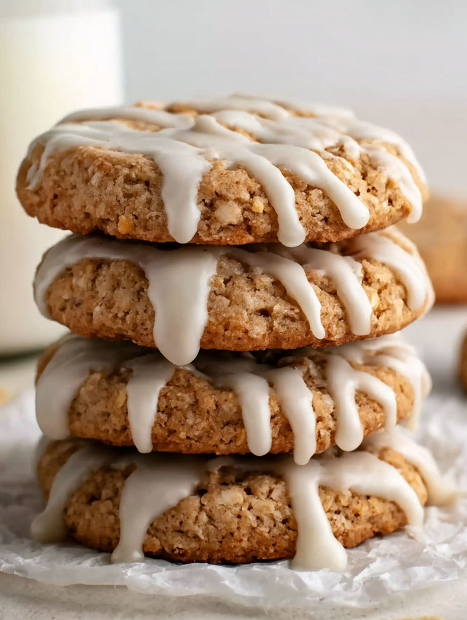 A stack of Haferflockenkekse mit Zuckerguss.