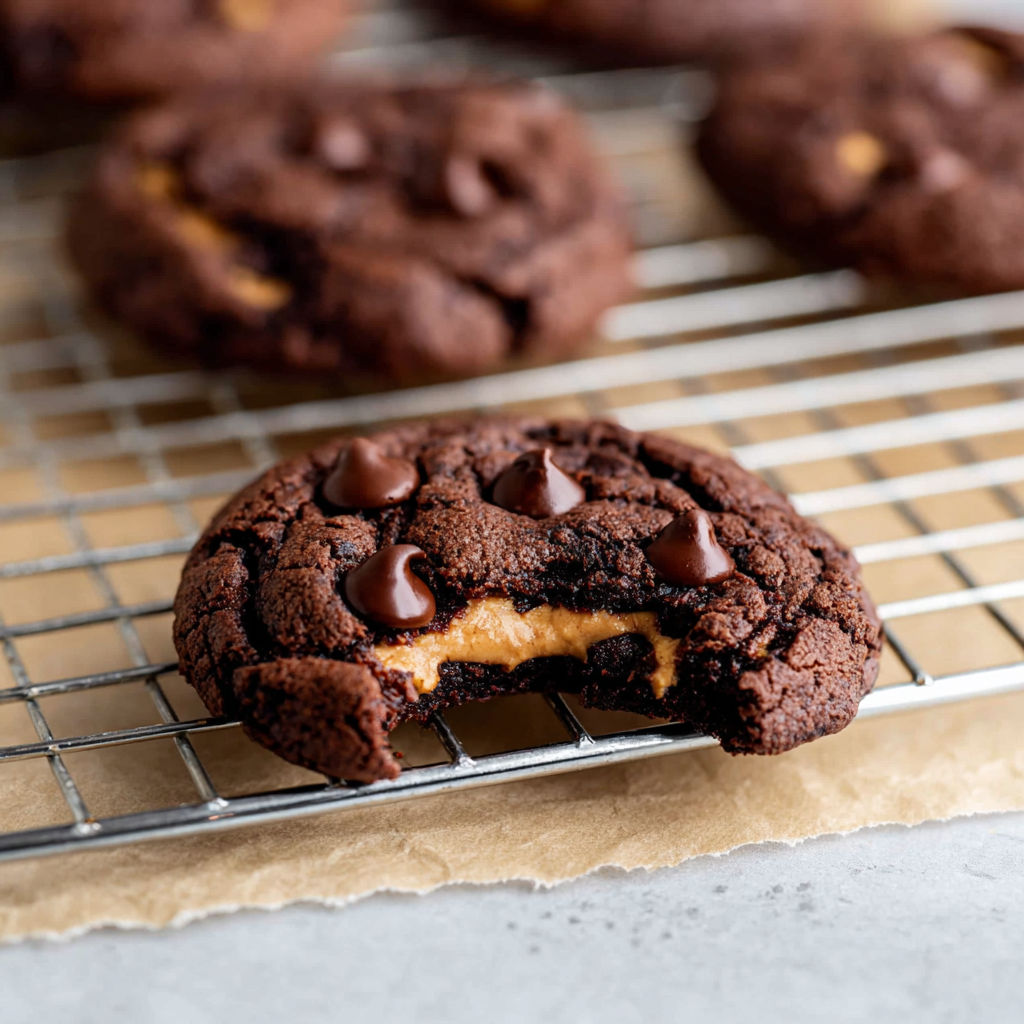 A chocolate cookie with peanut butter filling.