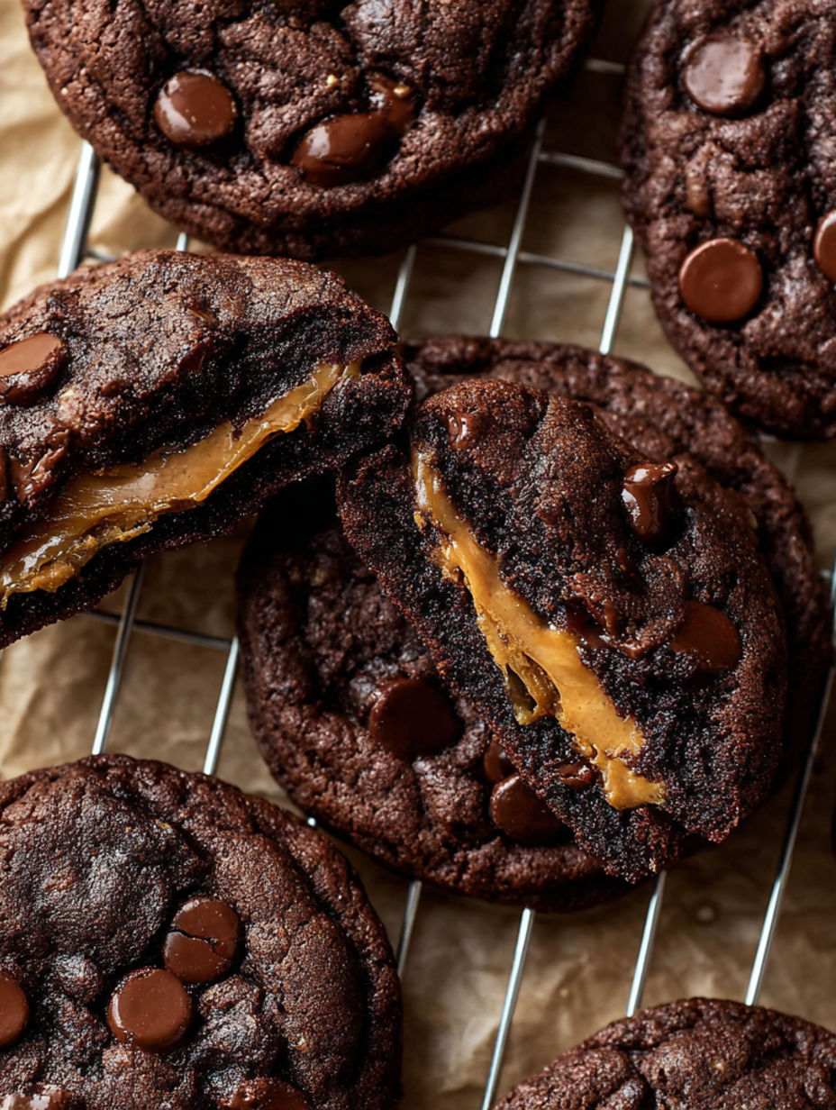 Chocolate cookies with peanut butter filling.