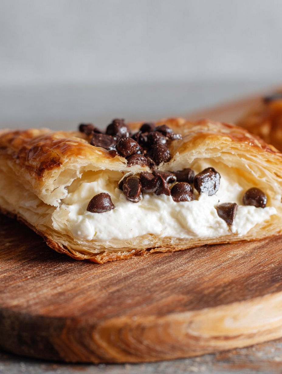 A pastry with chocolate and white filling.
