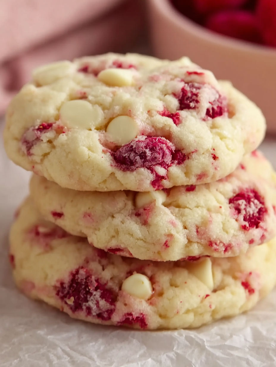 A stack of three Raspberry Cheesecake Cookies.