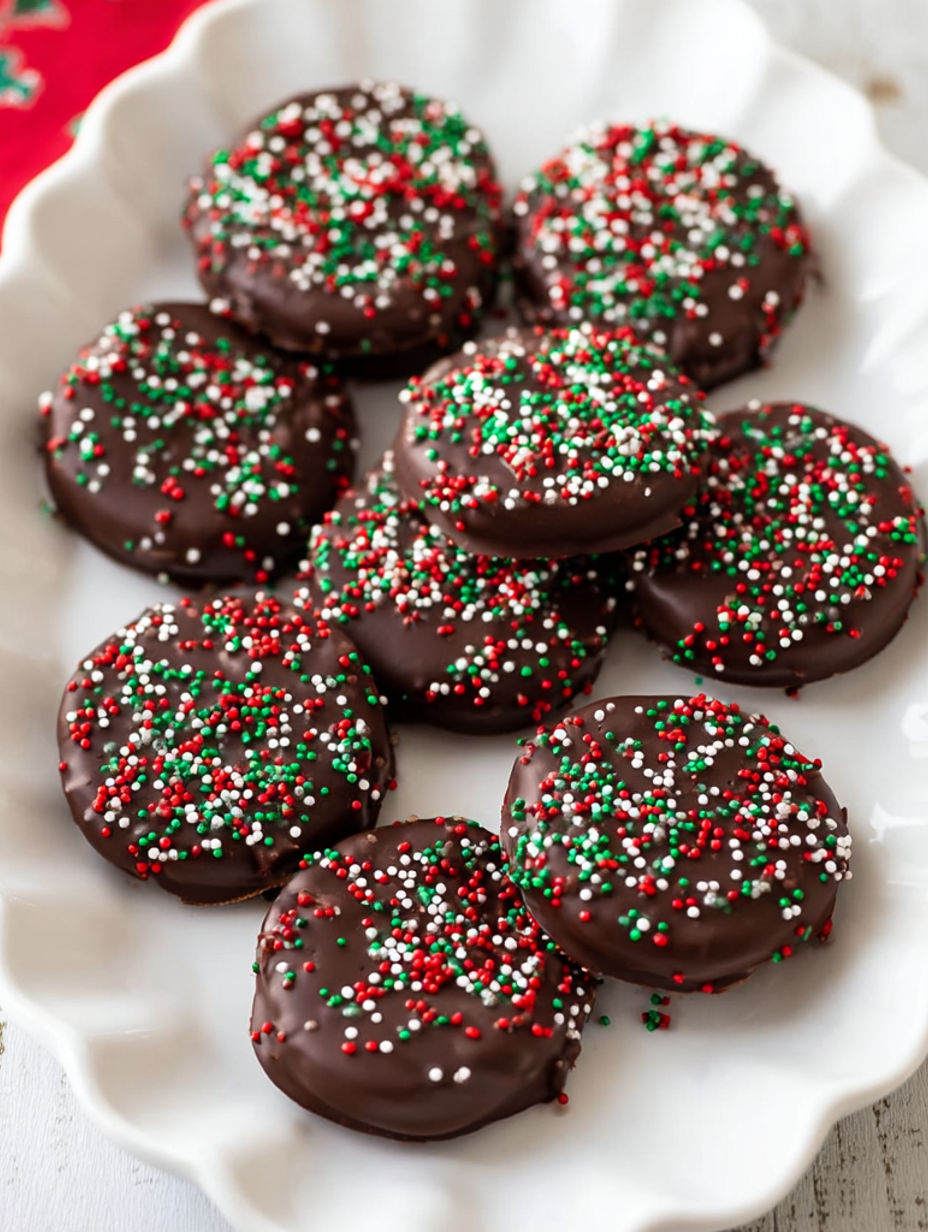 A plate of chocolate peanut butter stacks.