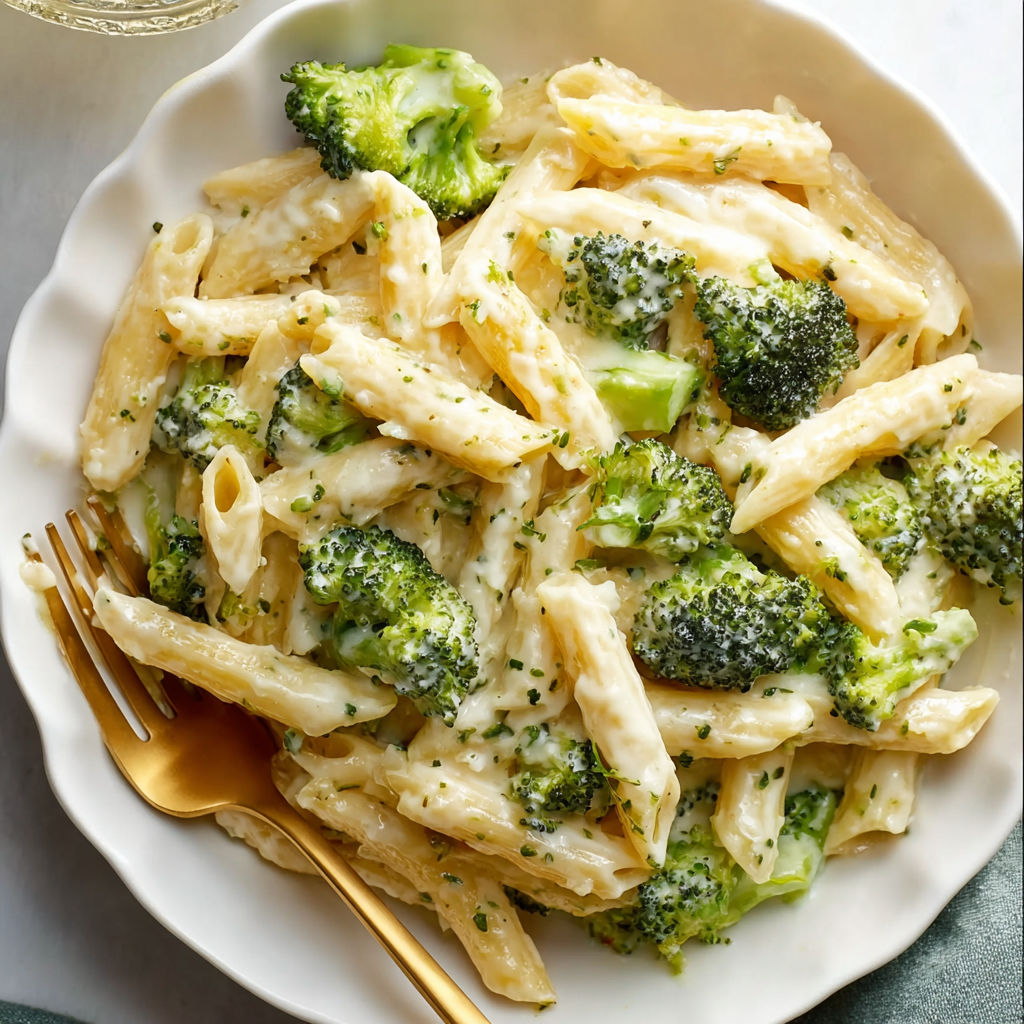A plate of pasta with broccoli and cheese.