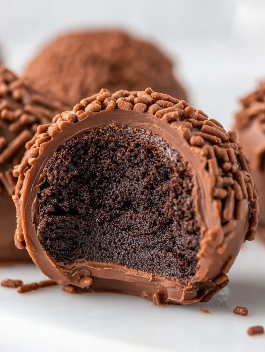 A chocolate truffle with a chocolate center.
