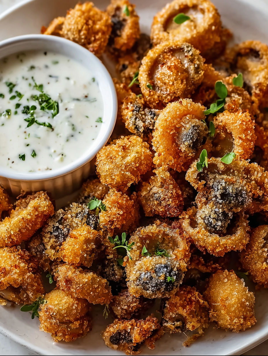 A bowl of ranch-panierte Pilze.