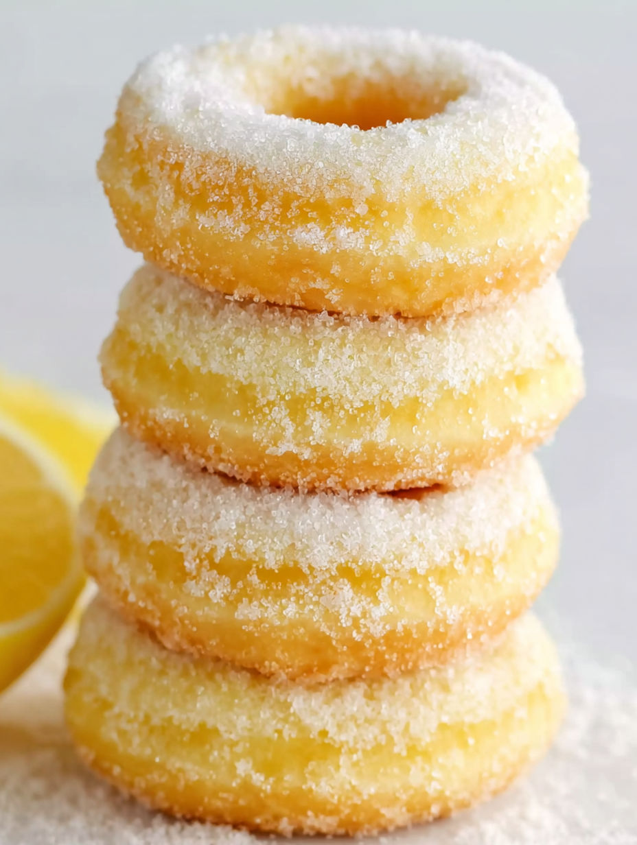 A stack of sugar-coated donuts.