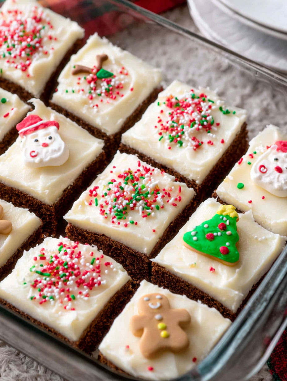 A pan of Christmas cookies with frosting.