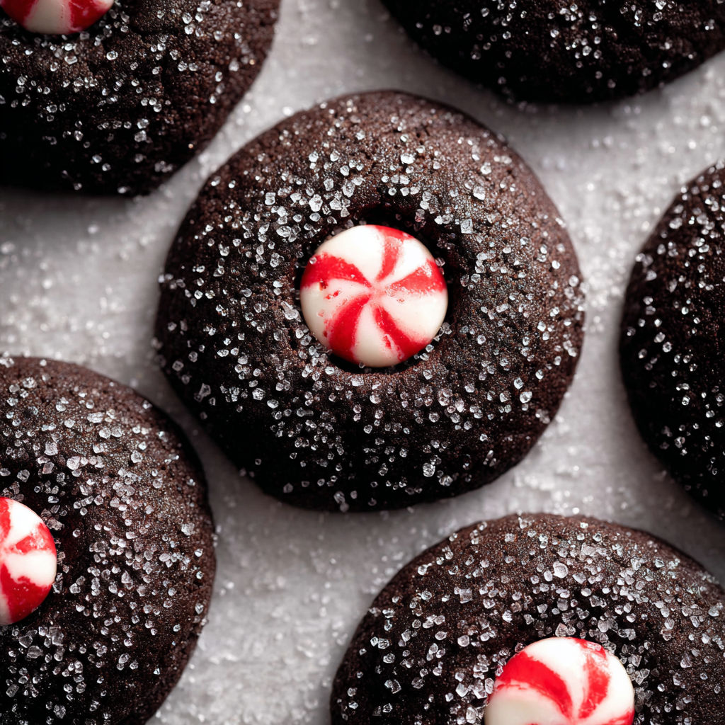A close up of a chocolate covered candy with a red and white striped candy on top.