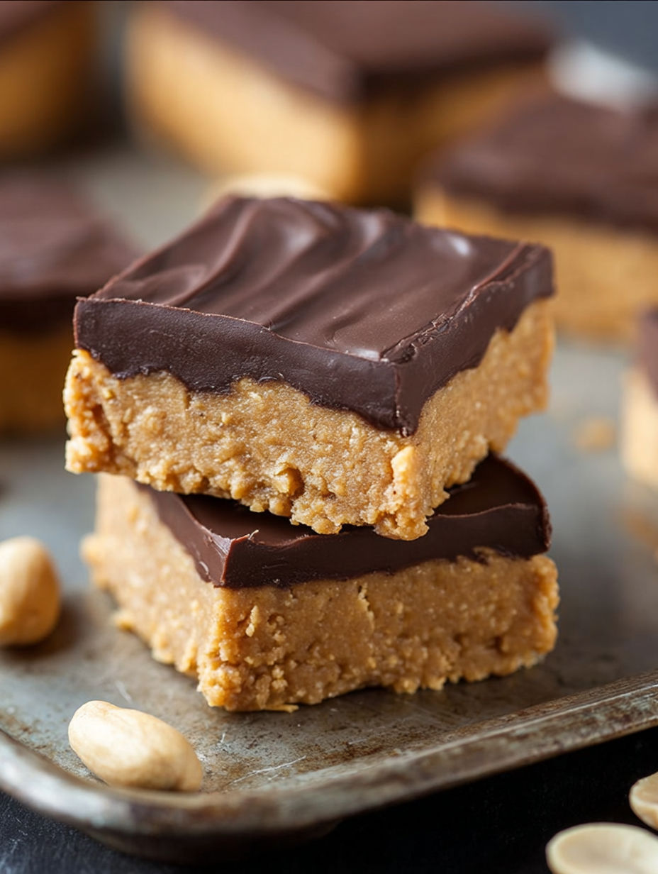 A chocolate and peanut butter protein bar.