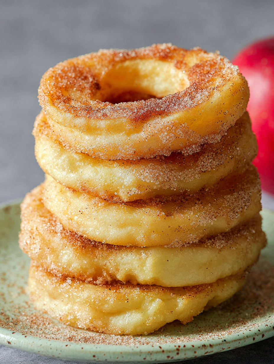 A stack of doughnuts with sugar on top.