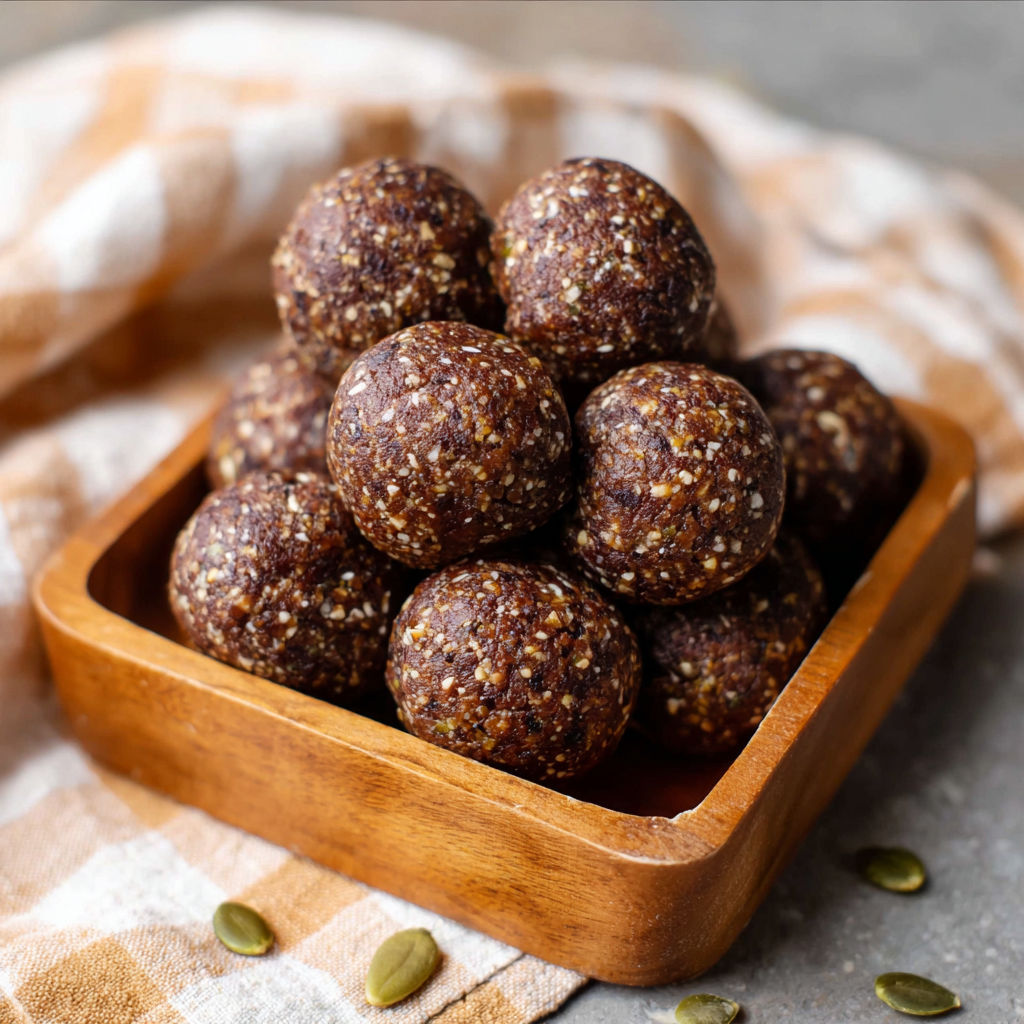 A wooden bowl filled with brown balls.