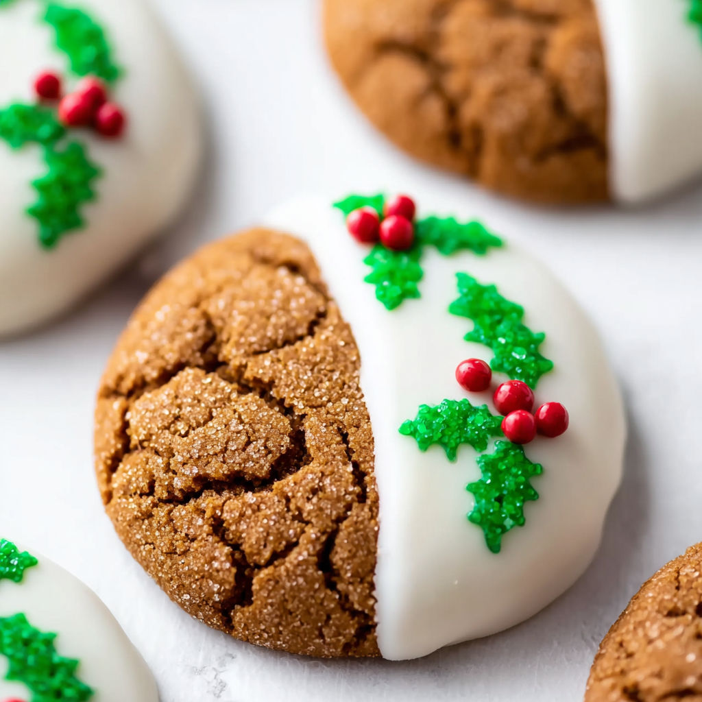 A cookie with white frosting and red berries.