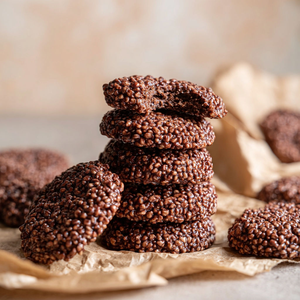 A stack of crispy quinoa cacao cookies.