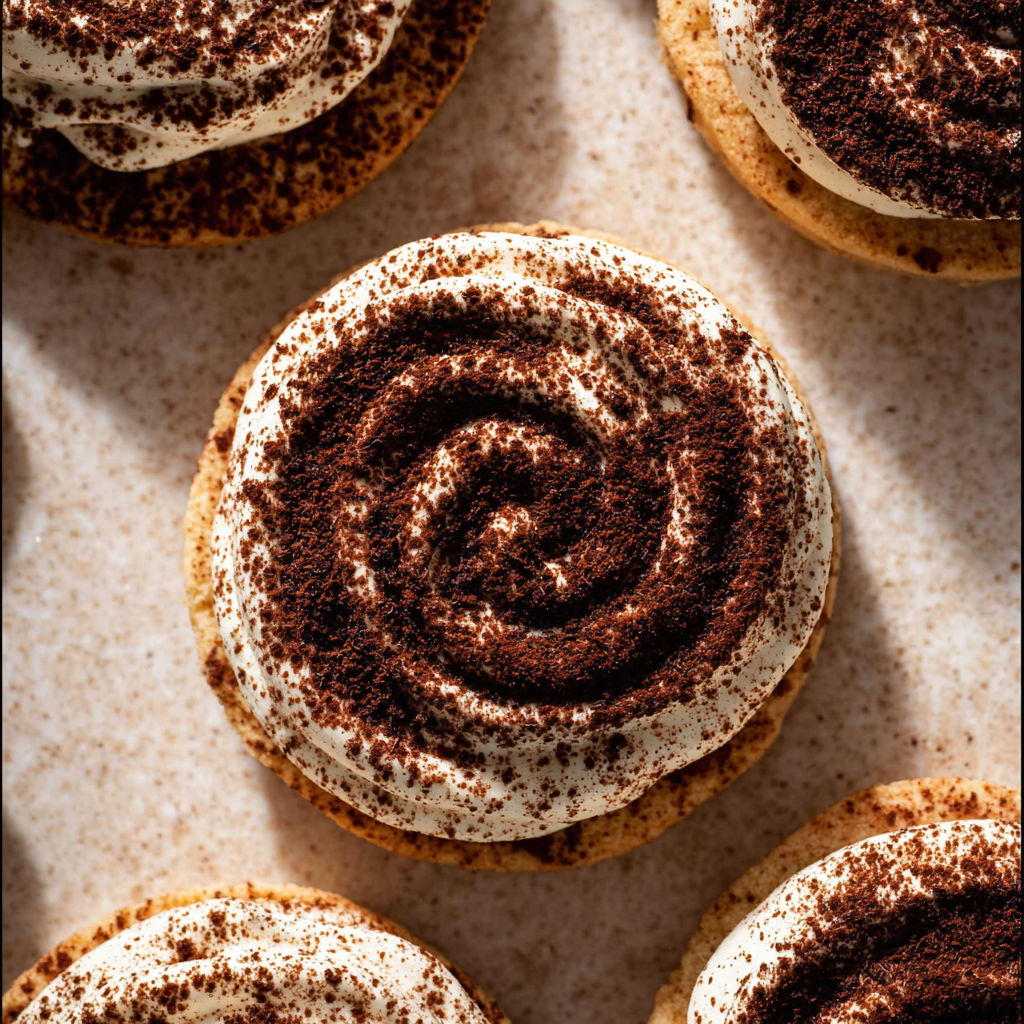 Tiramisu cookies with chocolate swirls.